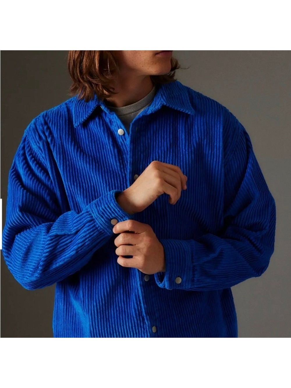 Urban Outfitters Electric Blue Corduroy Button-Down Shacket Size Small Cottage